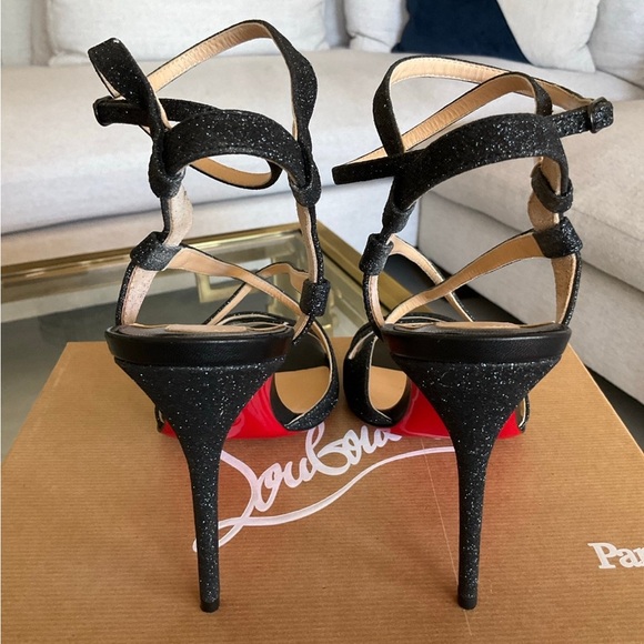 Authentic Christian Louboutin Audrey Strappy Black Glitter Sandal, size 39.5 - Picture 4 of 9